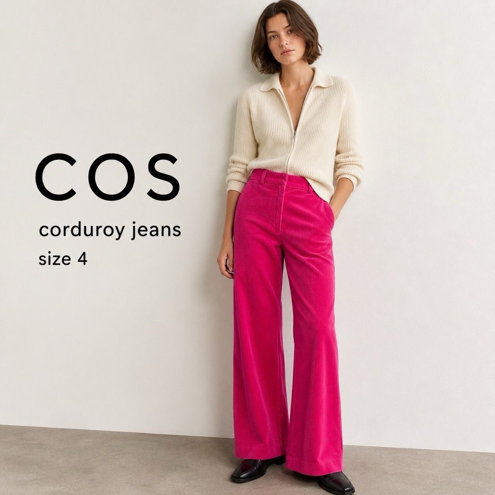 COS Pink Corduroy Pants Women's US 4 Wide Leg High Rise Cotton Trouser
